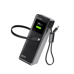 SHARGE Laptop Power Bank 25000mAh, HyperTower 170W Total Fast Charging Portable Charger, 100W USB-C Power Bank with Built-in Cables, High Capacity Travel Battery Pack for MacBook, iPhone17, Galaxy S26