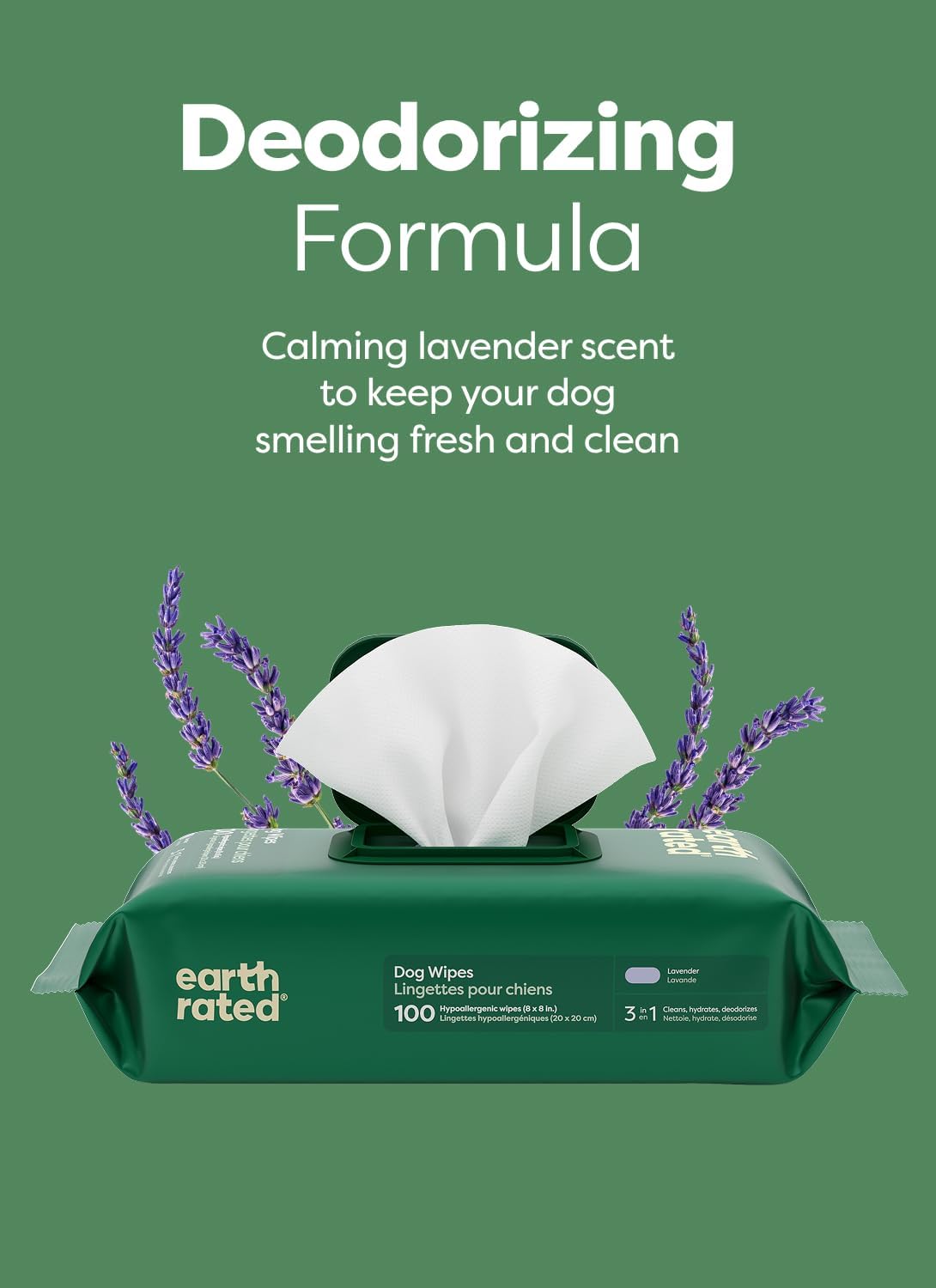Earth Rated Dog Wipes, Hypoallergenic, 3-in-1 Cleaning and Hydrating, for Grooming Paws, Body and Butt, Lavender Scented, 100 Count - Image 6