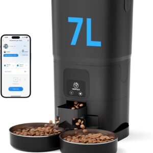 PAPIFEED Automatic Cat Feeder 2 Cats, 2.4G WiFi Cat Food Dispenser with App, 7L Slow Feeder Timed Cat Feeder for Dry Food, 10 Meals/Day, 12 Portions/Meal, Smart Pet Feeder for Small Dog
