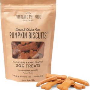 Portland Pet Food Company Pumpkin Dog Treats Healthy Biscuits for Small Medium & Large Dogs – Grain-Free, Human-Grade, All Natural Cookies, Snacks & Puppy Training Treats – Made in The USA – 5 oz