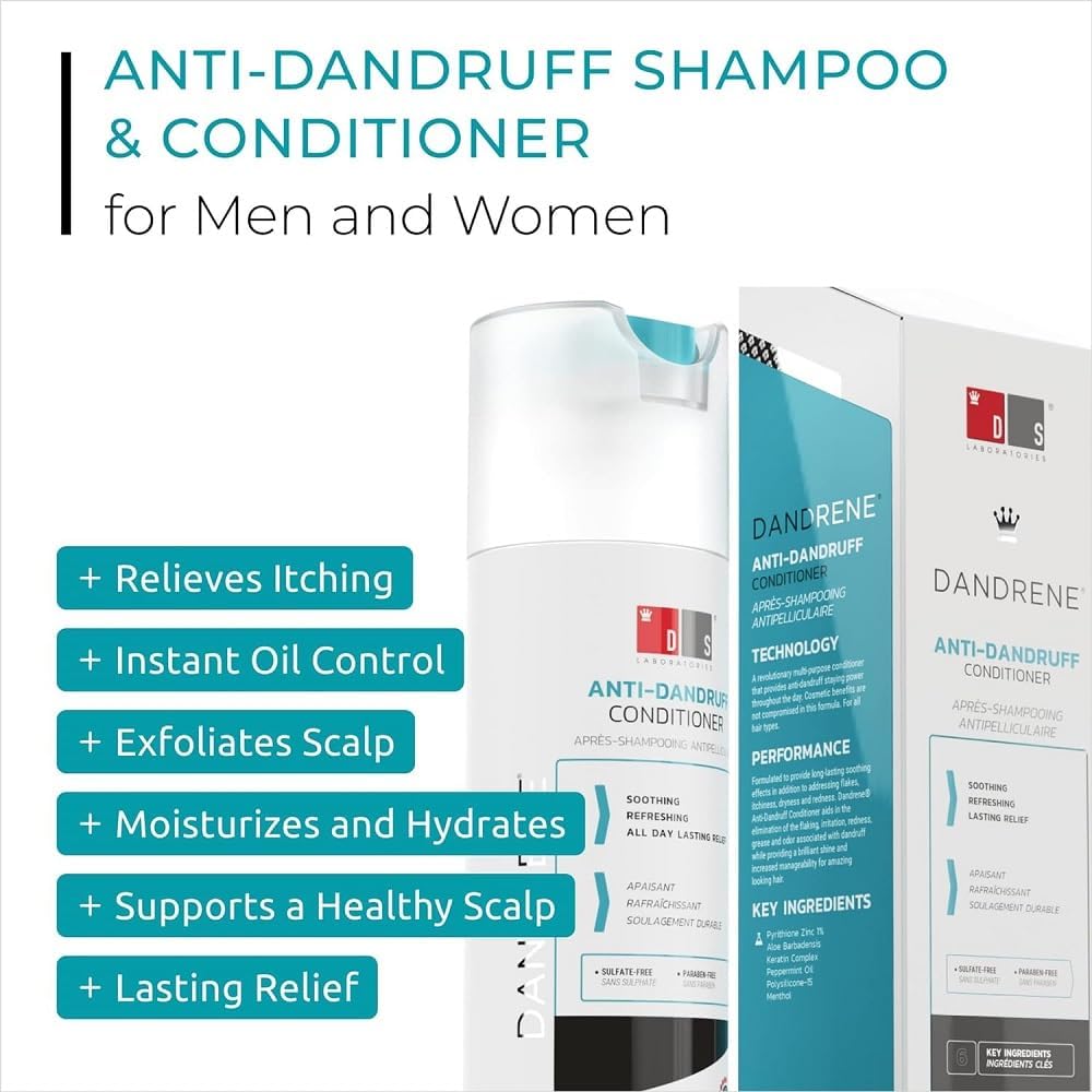 DS Labs Dandrene Dandruff Shampoo & Conditioner Kit, 205mL- for Itchy, Flaky Scalp, Exfoliating Shampoo, Moisturizing Conditioner, Supports Scalp Health & Oil Control - Image 2