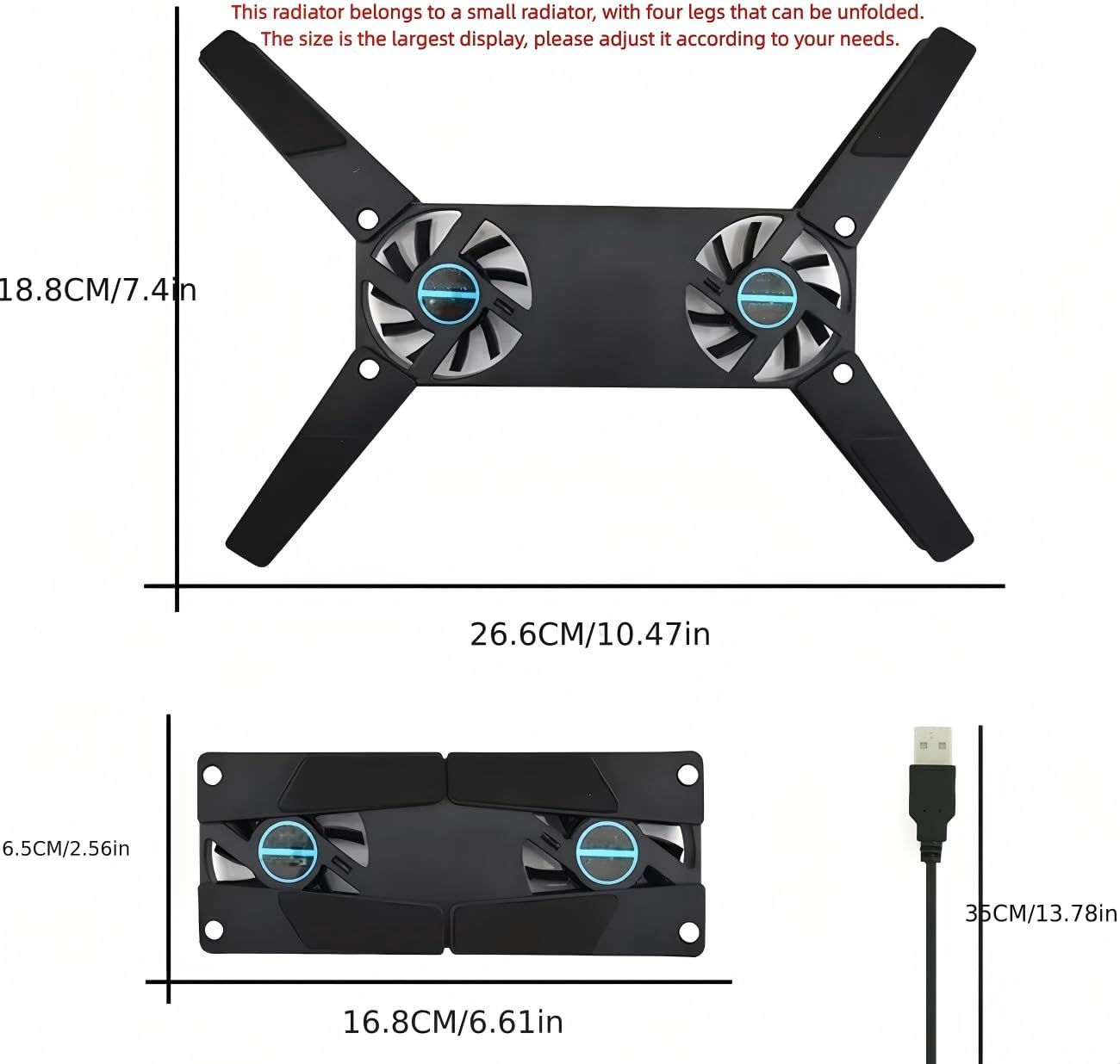 Foldable Laptop Cooling Pad with 2 Quiet Fans for 10-15 Inch, Portable Lightweight Cooler Pad for Home Office Travel(Black) - Image 5
