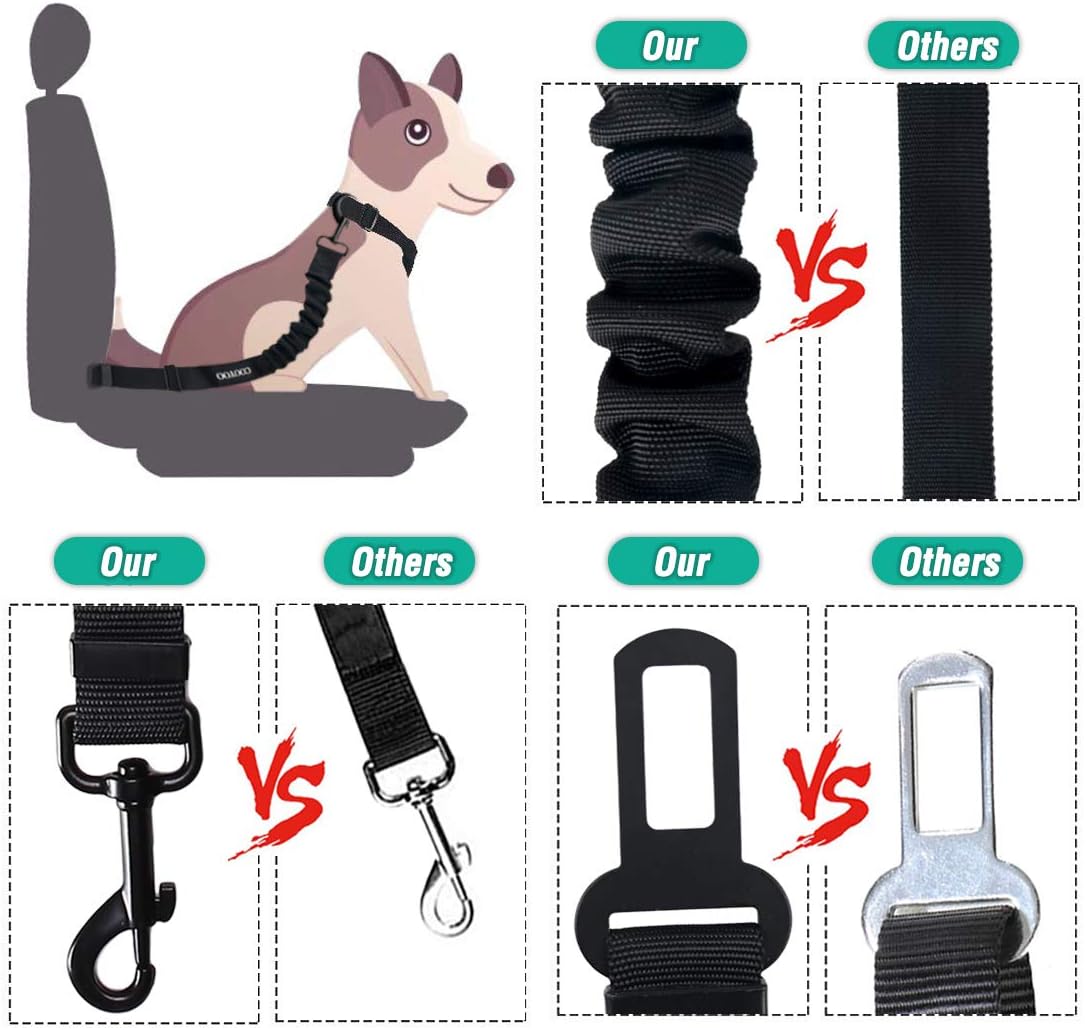 COOYOO Dog Seat Belt, Durability Retractable Dog Car Harness Adjustable Dog Seat Belt for Vehicle Nylon Pet Safety Seat Belts Heavy Duty & Elastic (1 Pack Black) - Image 3