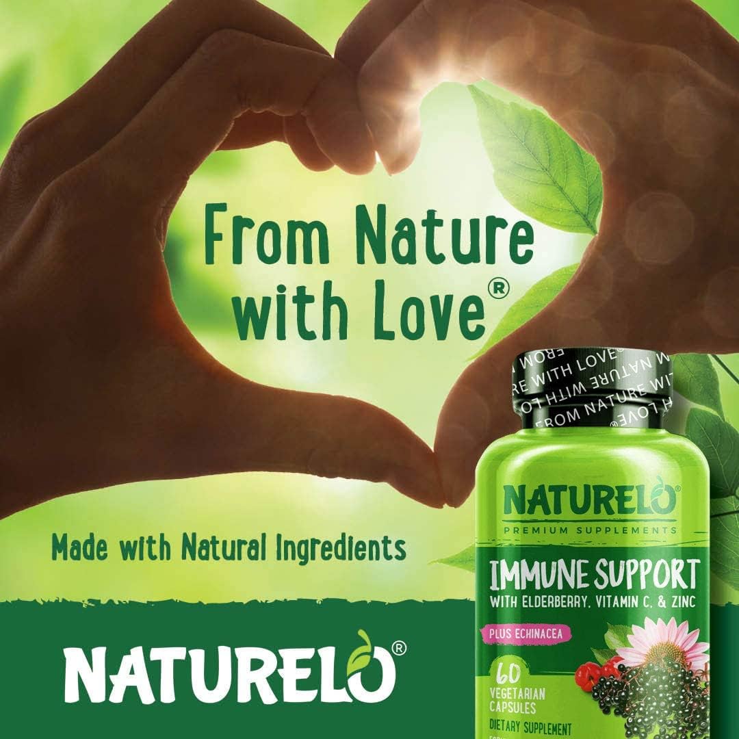 NATURELO Immune Support – Vitamin C, Elderberry, Zinc, Echinacea – Natural Immunity Boost w/Antioxidant, Herbal & Mineral Defense - 60 Vegan Capsules - Image 5