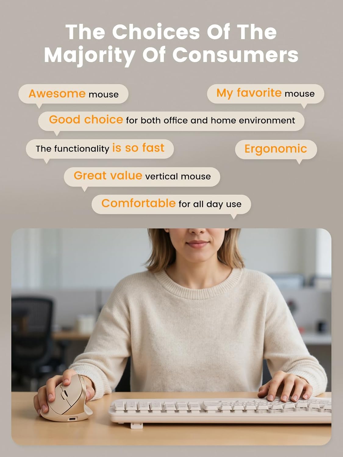 SABLUTE MAM3 Ergonomic Mouse, Rechargeable Wireless Vertical Mouse with 4 Adjustable DPI for Small/Medium Hands, Dual-Device Connectivity for Computer/PC/Laptop,Bluetooth Mouse for Window,Mac OS,Beige - Image 9
