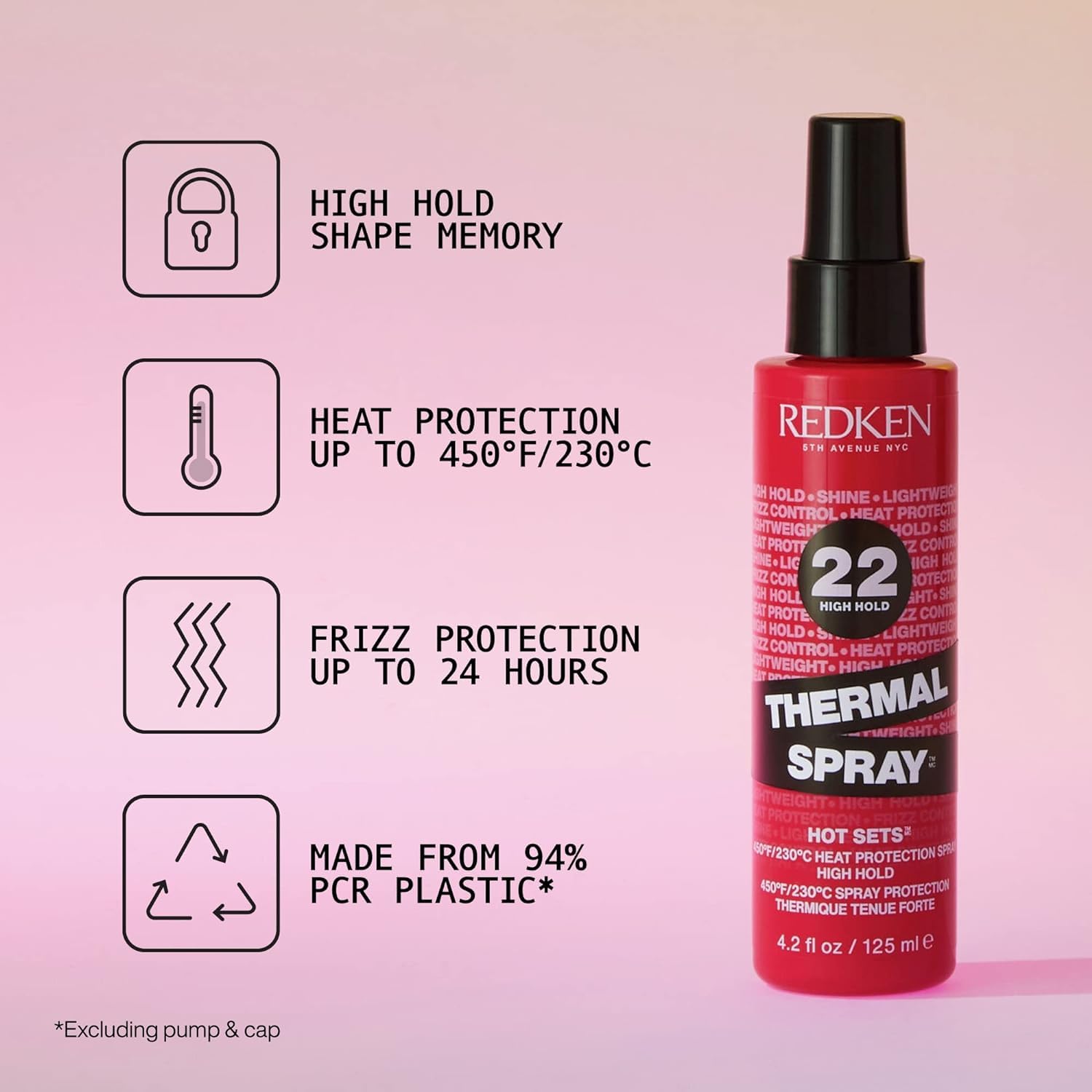 Redken Thermal Spray 22 High Hold - Thermal Heat Protectant and Setting Mist, For Curling and Flat Irons, Lasting Frizz Control & Protects Against Heat Damage - Image 2