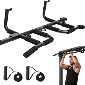 HANZO Doorway Pull Up Bar Set with Suspension Straps – Multi-Grip Chin Up Bar for Home Gym – No Screws, Strength Training Workout Bar, Door Gym Pullup Bar