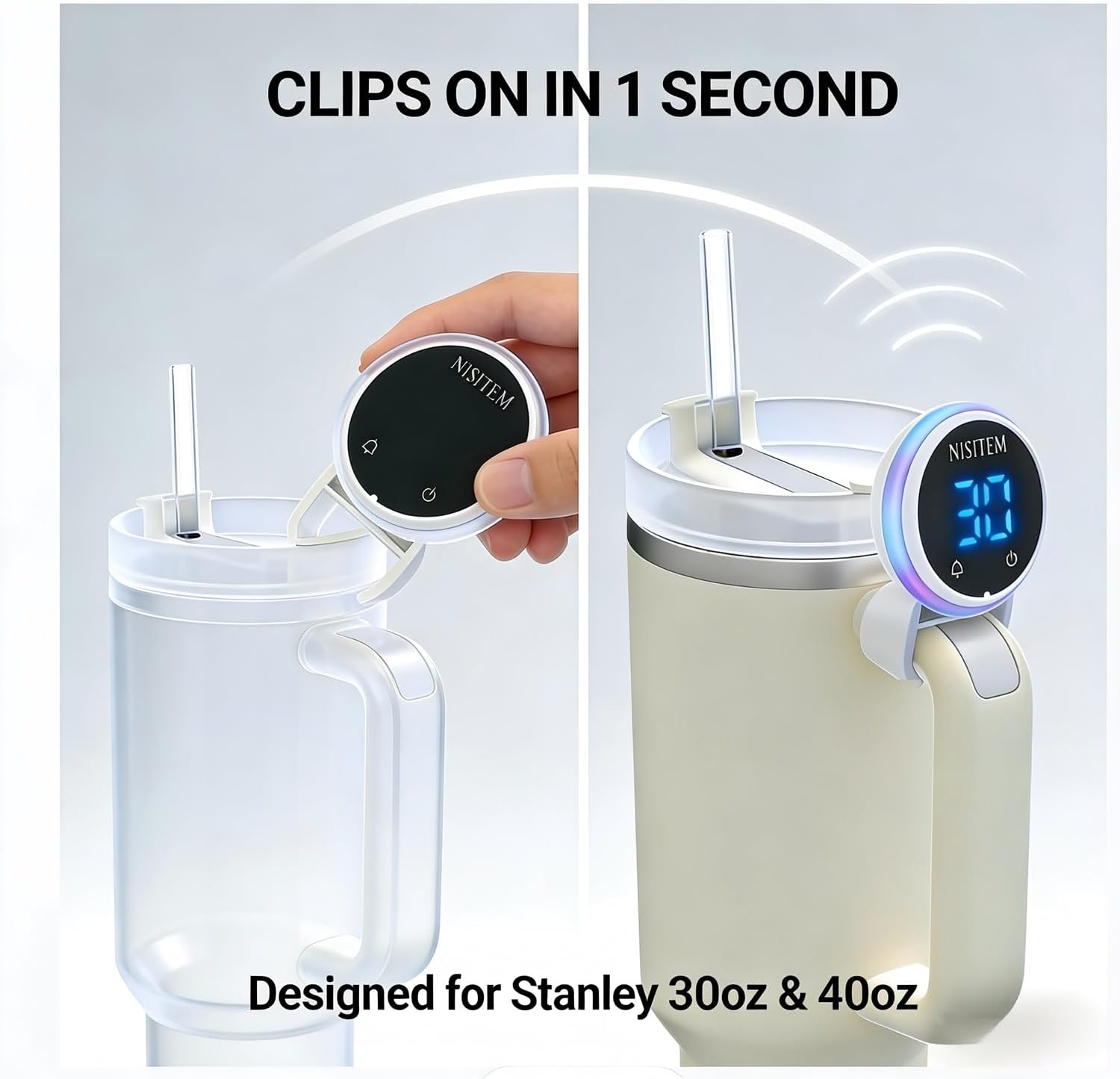 Drink Water Reminder for Stanley Cup 2.0 30oz 40oz – Water Bottle Reminder to Drink, Hydration Tracker Timer Clip, Smart Water Reminder Device, LED Beep Alert, USB-C Stanley Accessory - Image 4