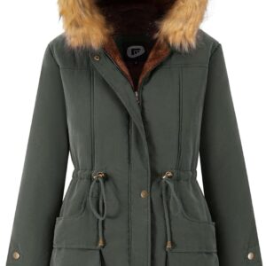 FARVALUE Women’s Winter Coat Hooded Warm Fleece Lined Parka Jacket with Fur Trim Long Overcoat