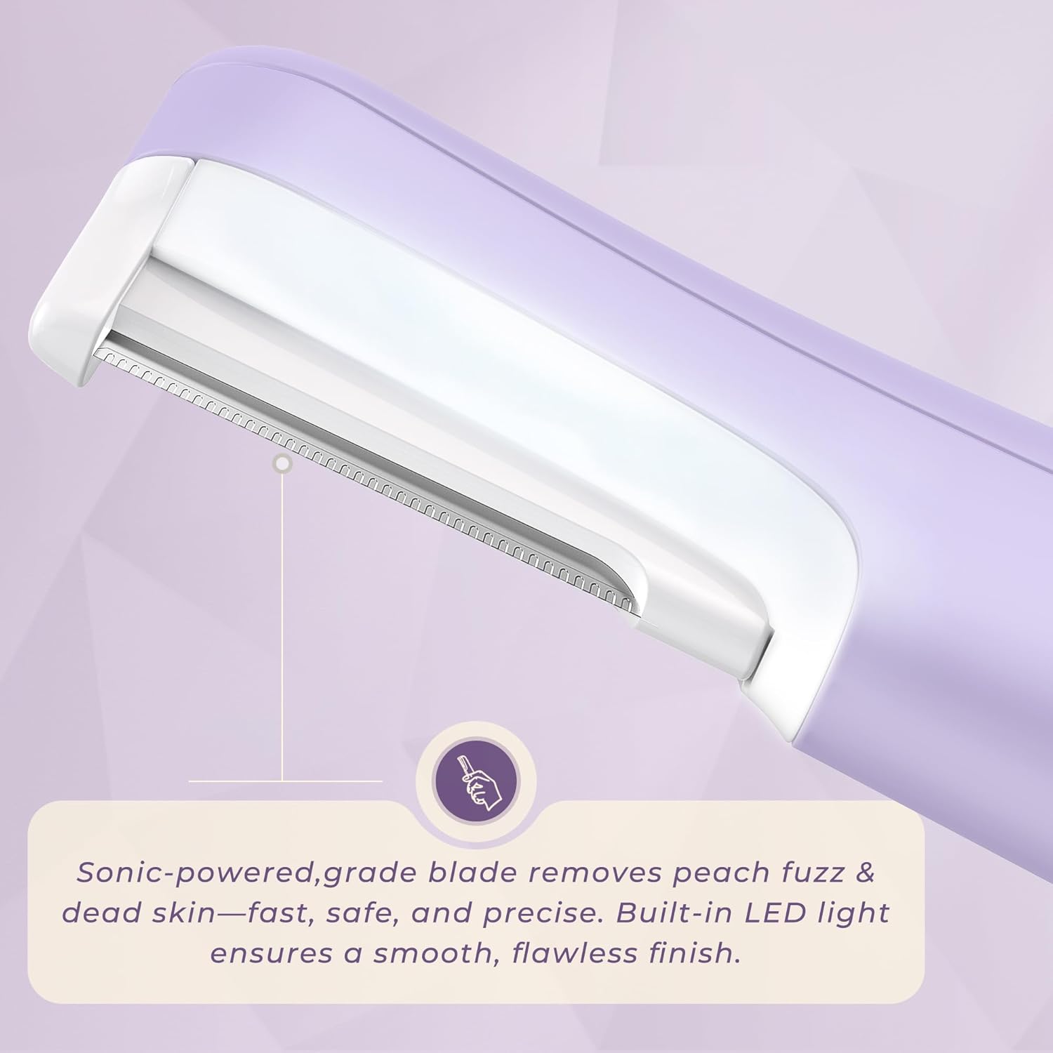 Dermaplane Razor for Women Face, WLU Rechargeable Face Dermaplaning Tool – Peach Fuzz, Facial Hair & Exfoliation Removal, Sonic Technology with LED Light, 3 Speeds & 10 Blades (Purple) - Image 7