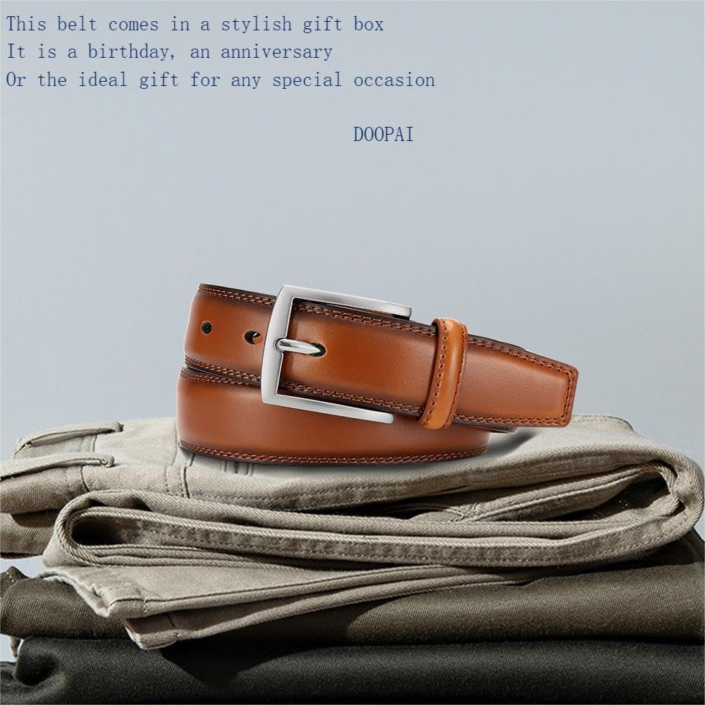 DOOPAI Mens Dress Belt - Genuine Leather Dress Belts For Men,Casual Suit Jeans Belt-Single Prong Buckle black belt - Image 2