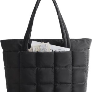BAGSMART Expandable Tote Bag for Women, Puffer Work Tote Handbag, Quilted Carry On Bag for Travel Gym