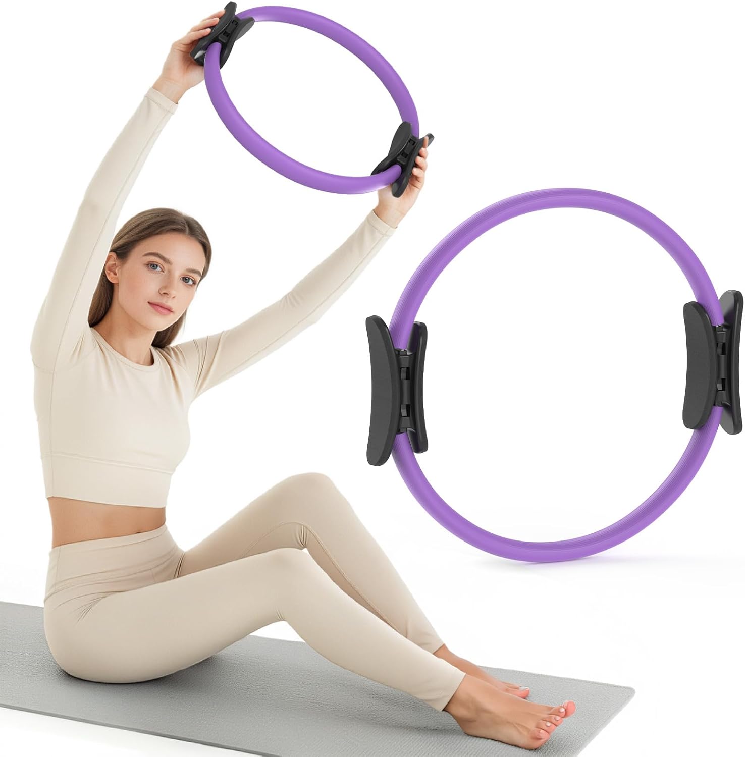 JKSHMYT Pilates Ring Fitness Circle for Women, Pilates Equipment – 14.5" Home Magic Exercise Workout, Better me Pilates Essentials Starter Set for Beginners Toning Shape Full Body
