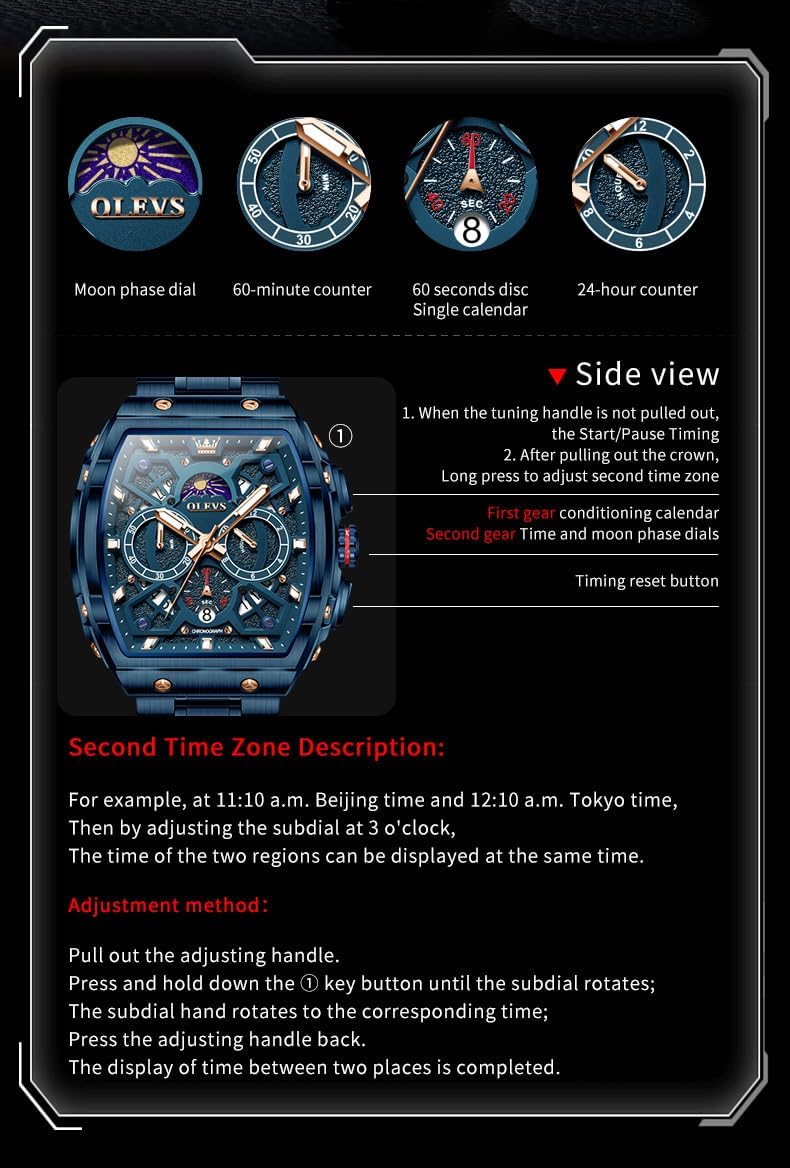 OLEVS Men Watches Business Dress Chronograph Big Square Quartz Analog Male Watch Silicone Strap Waterproof Date Gift Mens Wrsit Watch Silver - Image 4