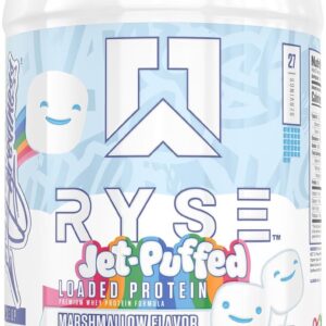 RYSE Loaded Protein Powder – Jet-Puffed Marshmallow – 25g Whey Protein Isolate & Concentrate with Prebiotic Fiber & MCTs – Low Carb, Low Sugar, Digestive-Friendly – 27 Servings / 2 lb Tub