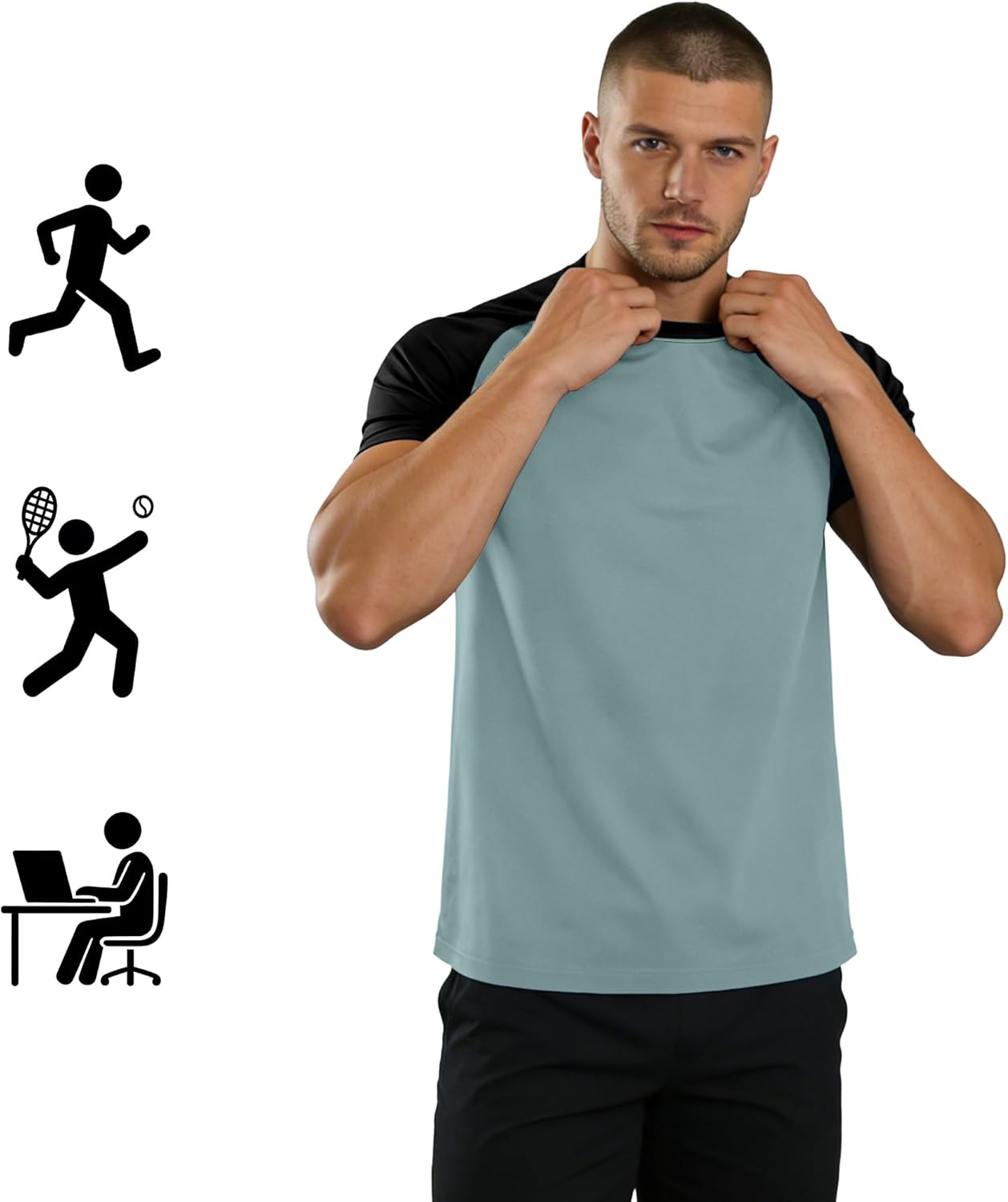 HovSiyla 5 Pack Mens Quick Drying Shirts Crew Neck Loose Breathable Cool Workout Running Athletic Outdoor Sports Casual Tops - Image 4