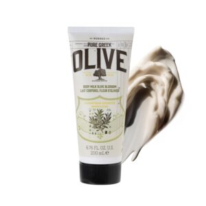 KORRES Olive Body Lotion for Dry Skin Moisturizer Cream with Vitamin E, Aloe and Pure Greek Olive Oil for Body Care, Hydrating & Nourishing for Smooth, Supple Skin, Olive Blossom Scented, 6.76 fl oz