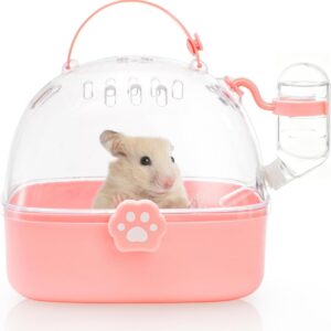 Hamster Carrier Cage, Portable Small Animal Carrier Cage with Water Bottle, Guinea Pig Outgoing Cage Hamster Travel Carry Case for Small Pets, Gerbils, Chinchillas, Dwarf Hamster
