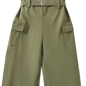 Hilinker Girl’s 2 Piece Outfits Overalls Short Sleeve Top and Cargo Jumpsuit Set with Pockets 7-14 Years