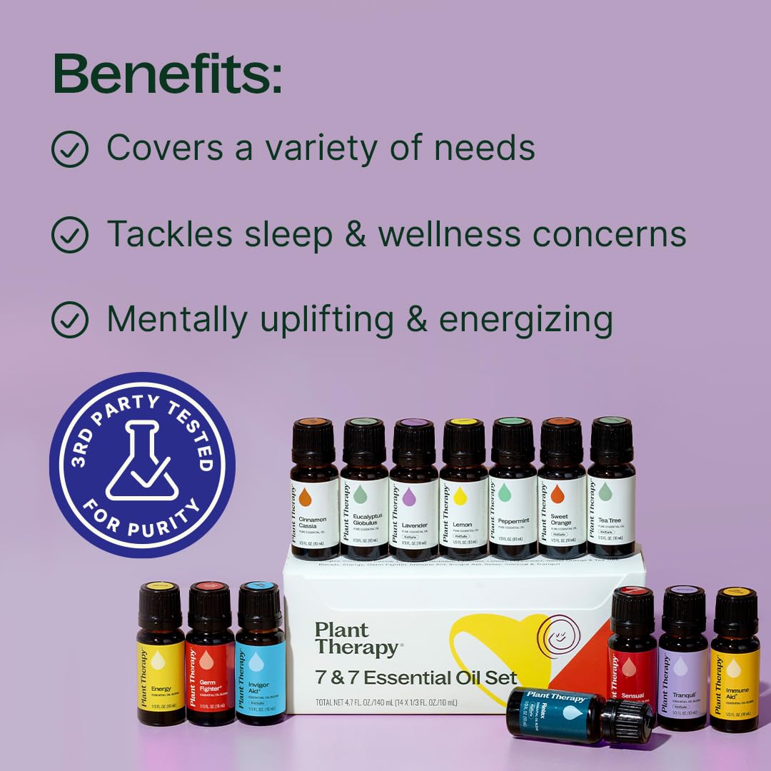 Plant Therapy 7 & 7 Essential Oils Set, 7 Most Popular Single Essential Oils Plus 7 Favorite Blends, Each 10 mL (1/3 oz), 100% Pure, Undiluted, Great for DIYs, Skincare and Essential Oil Diffusers - Image 2