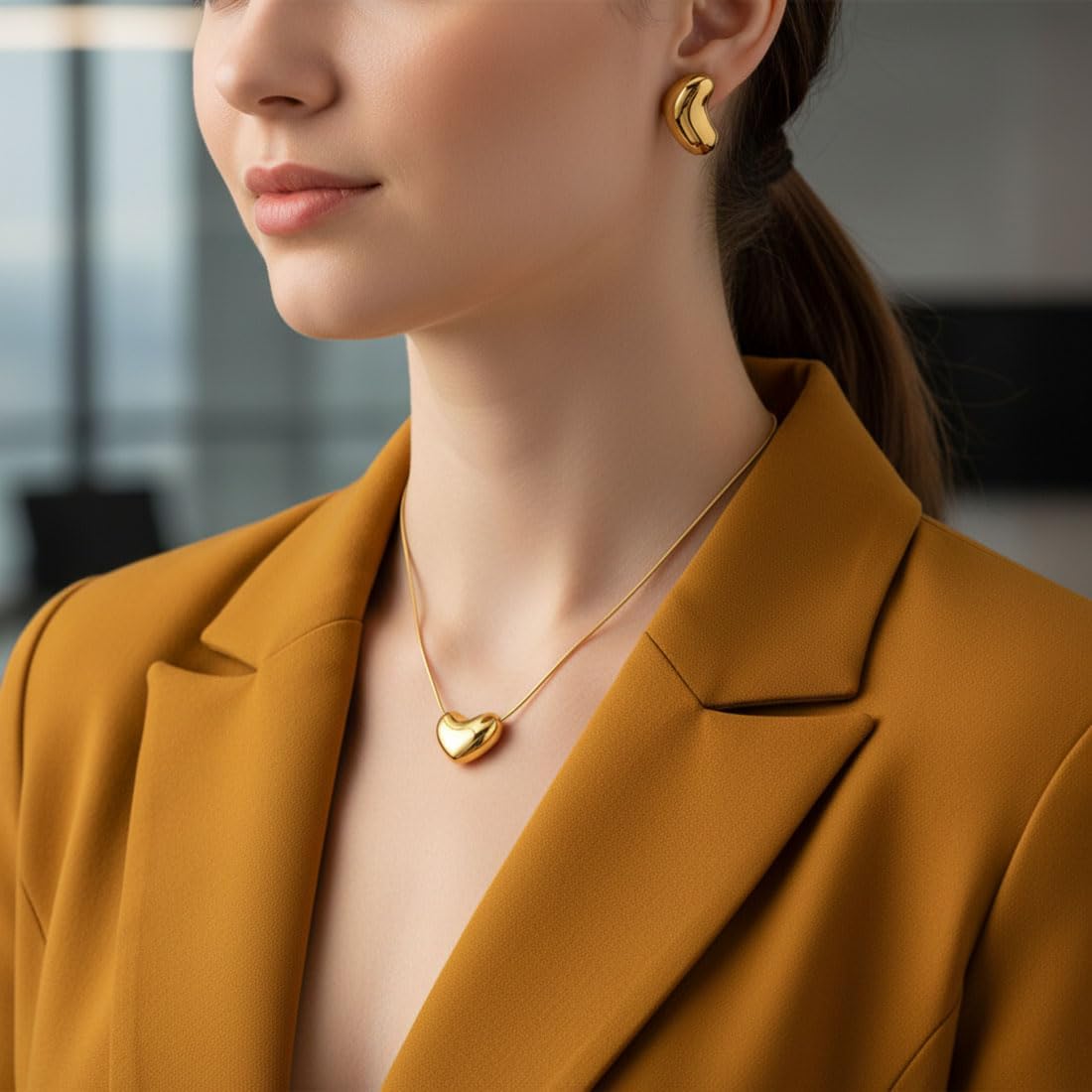 Modern Minimalism Earrings/Necklace Dainty 18k Gold Plated Pendant Necklace Earrings Trendy Heart Jewelry for Women - Image 6