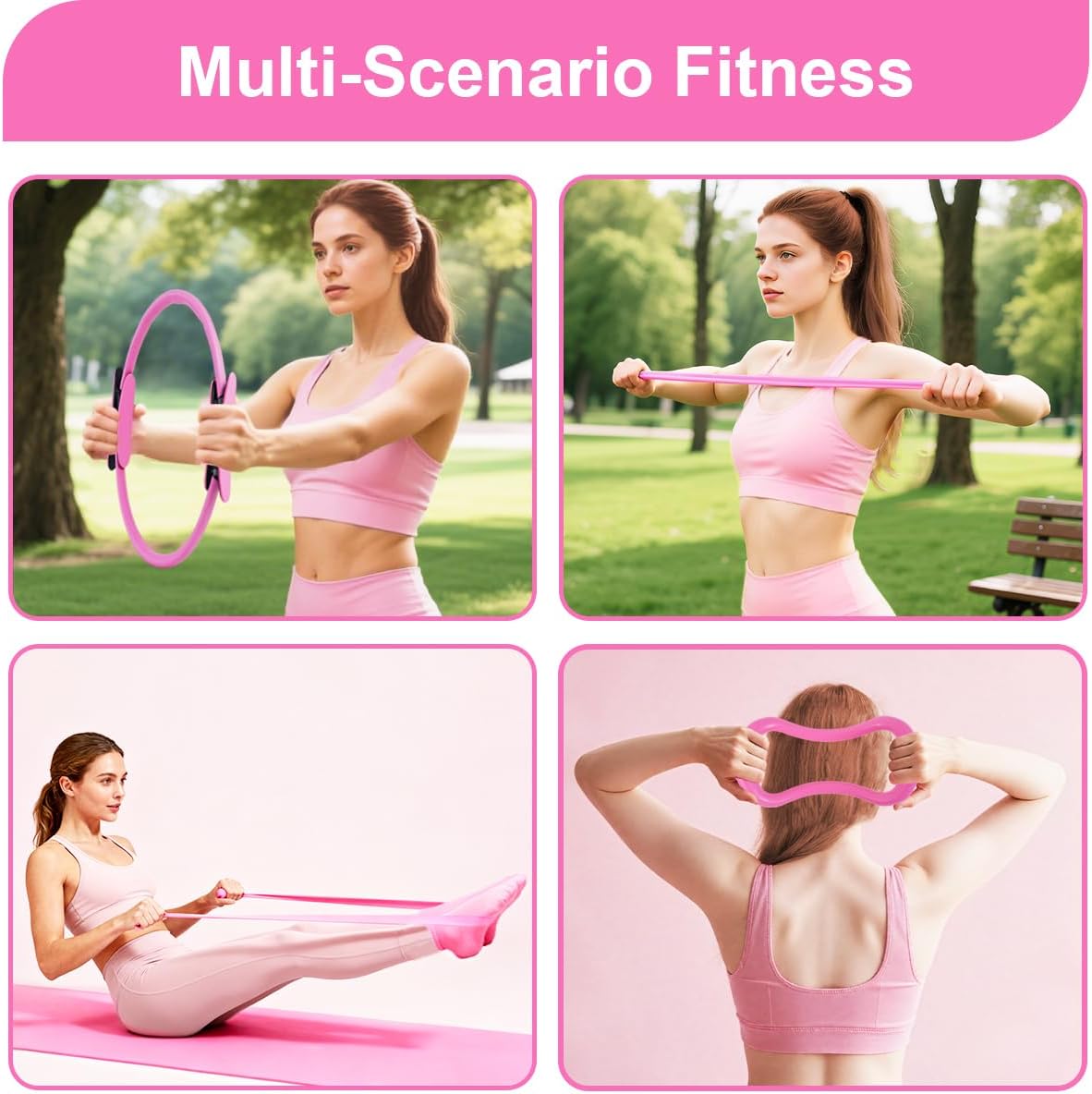 Home Pilates Kit for Women, Workout Set with 12.9" Ring, 9.8" Mini Ball, 4 Fabric Bands, Figure-8 Band, Stretch Band, D-Ring Strap, Cordless Jump Rope, Socks, Carry Bag - Image 2