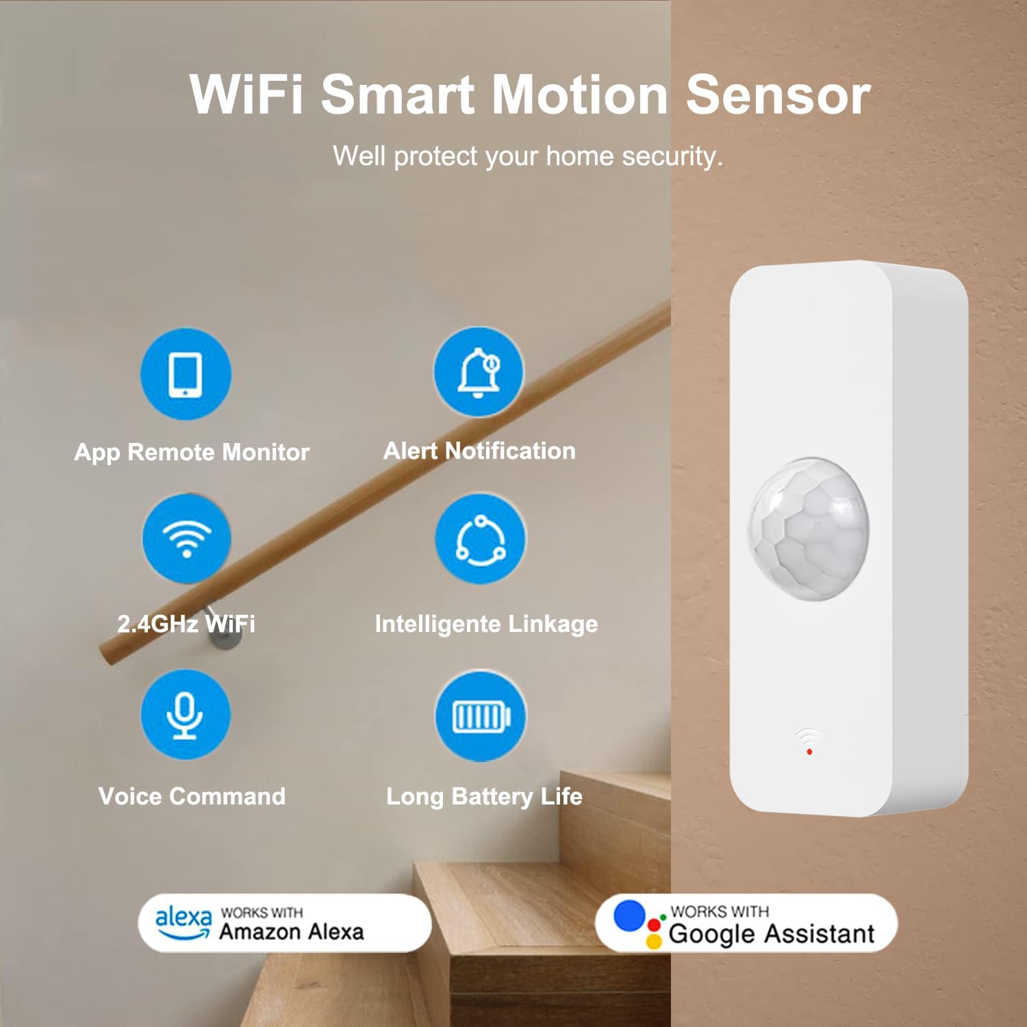 WiFi Motion Sensor, Smart Motion Detector for Home Security, Wireless Motion Sensor App Remote Monitor, Voice Command Compatible with Alexa. 1 Pack - Image 2