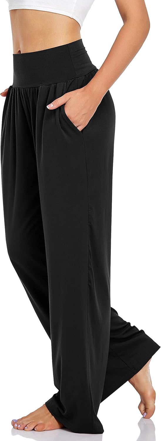 UEU Women's Casual Loose Wide Leg Cozy Pants Yoga Sweatpants Comfy High Waisted Sports Athletic Lounge Pants with Pockets - Image 2