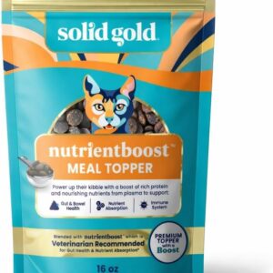 Solid Gold NutrientBoost™ Cat Food Toppers for Cats – High Protein Meal Topper & Crunchy Cat Treats for Indoor Cats w/Vitamins, Minerals & Amino Acids for Gut Health & Immune Support – All Ages – 1lb