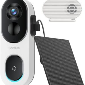 BOTSLAB 2K Doorbell Camera Wireless with Solar Panel, Nonstop Power Video Doorbell with Head-to-Toe View, No Monthly Fee, 2-Way Audio, Human Detection, 5200mAh Battery, 2.4Ghz WiFi