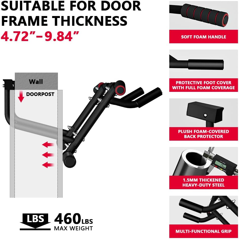 ONETWOFIT 2026 Upgrade Multi-Grip Pull Up Bar for Doorway - 460 lbs Heavy Duty Chin-Up Bar for Home Gym Exercise, Door Frame Pull Up Bar for Almost All Doors - Image 4