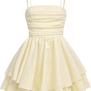 RoseSeek Girl’s Flowy Cami Dress Ruched Sleeveless Pink Layered Ruffle Kawaii Short Smocked Summer Dresses