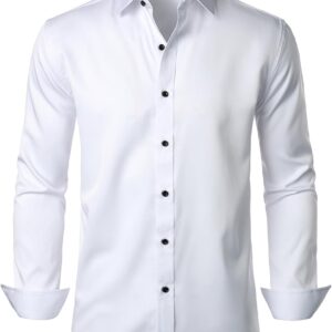 JEMITOP Men’s Stretch Wrinkle Free Dress Shirt Formal Prom Wedding Long Sleeve Button Down Shirts