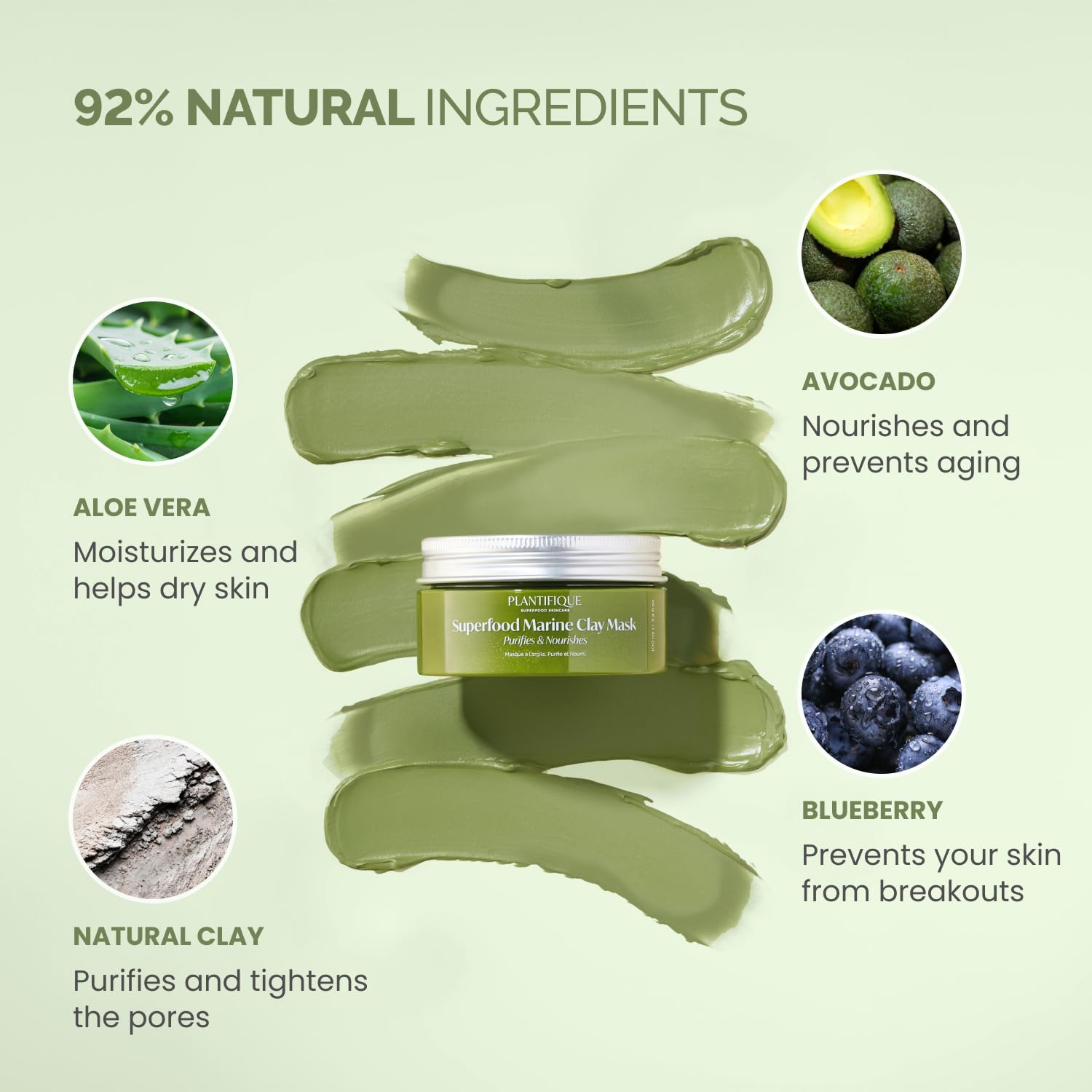 PLANTIFIQUE Korean Skincare Clay Mask – Hydrating Mud Mask with Avocado & Superfoods, Dermatologist-Tested for Face & Body – Vegan, 3.4 Oz/100ml - Image 4