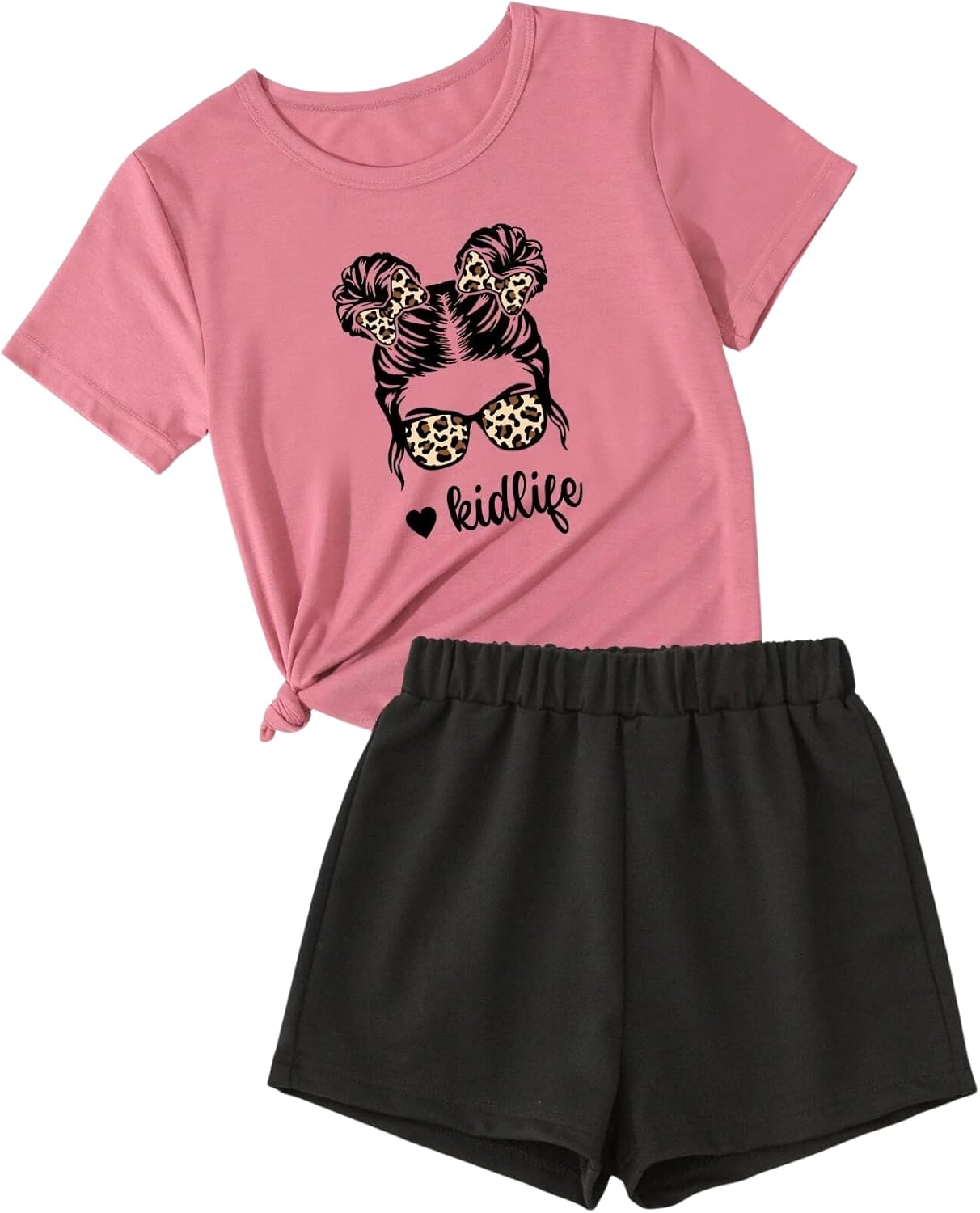 Axumity Kid Toddler Girl Clothes Summer Ruffle Sleeve Figure Graphic Shirt + Shorts Summer Outfits Set