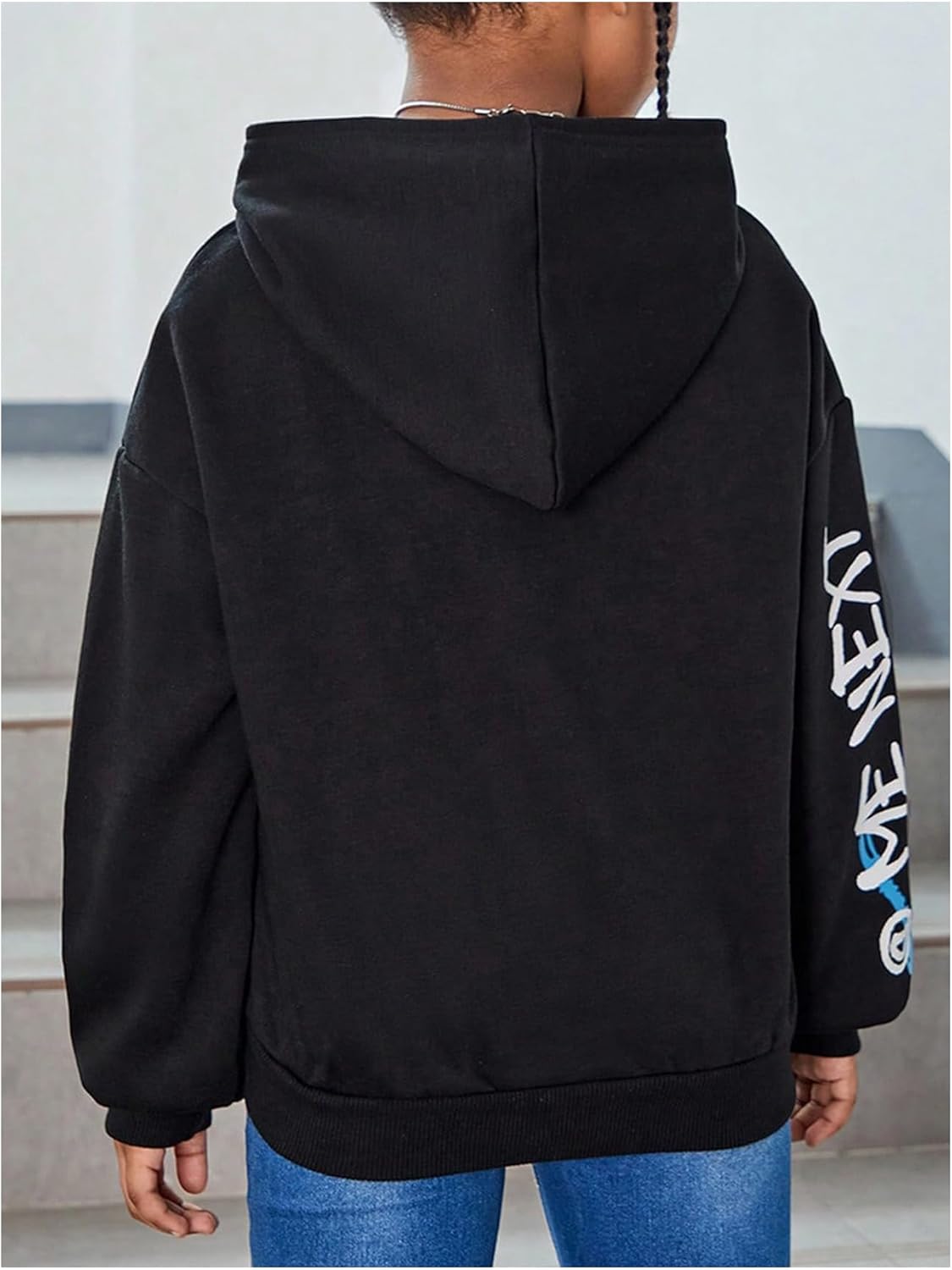 WDIRARA Girl's Cartoon Letter Graphic Hoodie Drop Shoulder Long Sleeve Pullover Sweatshirt - Image 2
