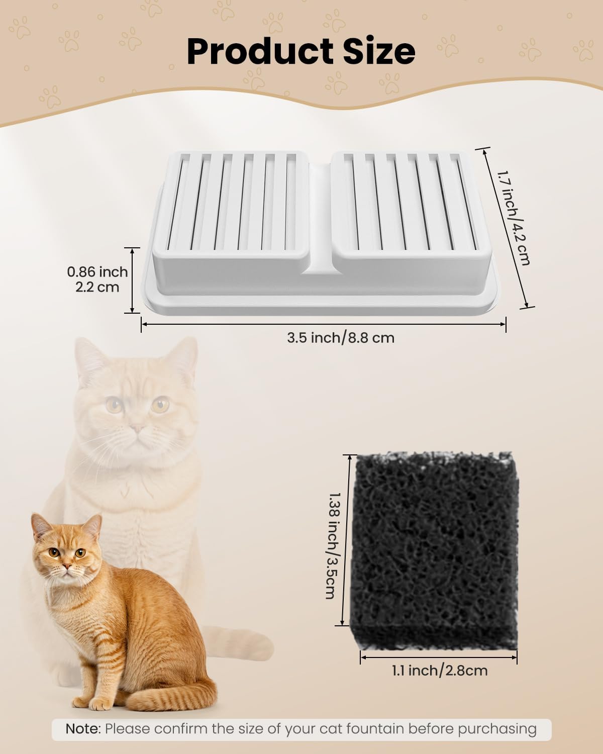 Replacement Filter for Cat Water Fountain - 6 Packs Pet Water Bowl Filters - 6 Filters & 6 Sponges Set for Stainless Steel Cats/Dog Water Dispenser - Activated Carbon & Foam Filtered Refill - Image 6