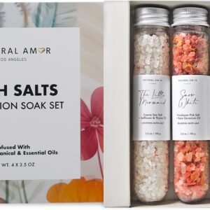 Natural Bath Salt Gift Set – 4-Pack Relaxing Soaks with Himalayan Pink Salt, Sea Salt, Essential Oils, Jojoba Oil & Dried Flowers – Spa Gift for Women & Self Care