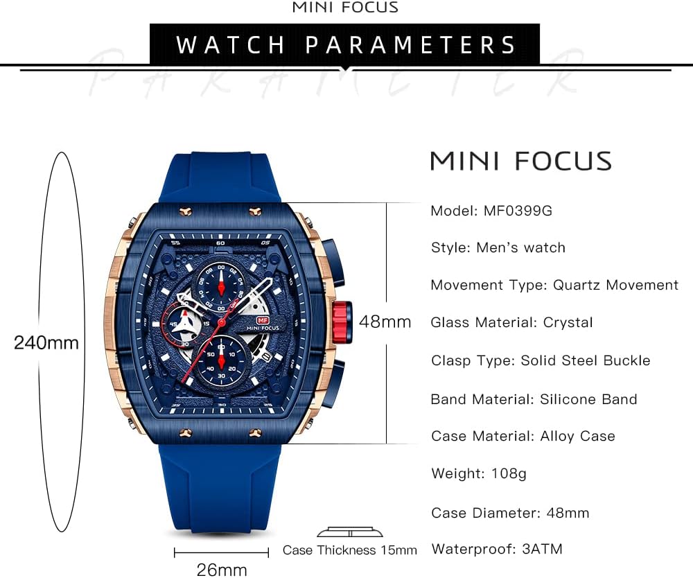 Mini Focus Men's Watch Fashion Sport Wrist Watches (Chronograph/Waterproof/Luminous/Calendar) Silicon Strap Quartz Watches for Men - Image 6