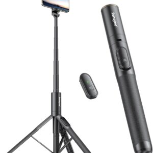 Sensyne 60″ Phone Tripod – Selfie Stick, Lightweight All in One Phone Tripod Integrated with Wireless Remote Compatible with All Cell Phones for Selfie/Video Recording/Photo/Live Stream/Vlog（Black）