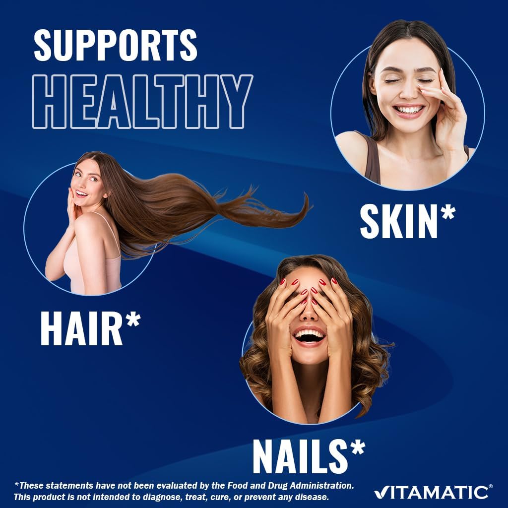 Vitamatic Biotin 10,000 mcg (10 mg) for Stronger Hair, Skin & Nails - 365 Vegan Tablets- Also Called Vitamin B7 - Image 4
