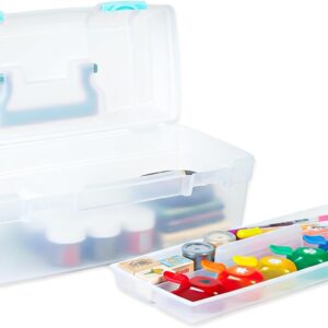 ArtBin 6937AG Essentials Lift-Out Tray Box, Portable Art & Craft Organizer with Handle and Tray, Clear/Aqua