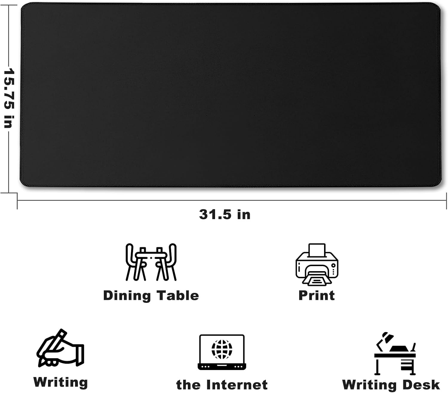 Large Mouse Pad, Desk Mat Office Desk Pad Gaming Mouse Pad with Stitched Edges, 31.5" x 15.7" Mousepad with Non-Slip Waterproof Rubber Base for PC Laptop Desk Home Office Accessories, Black - Image 2