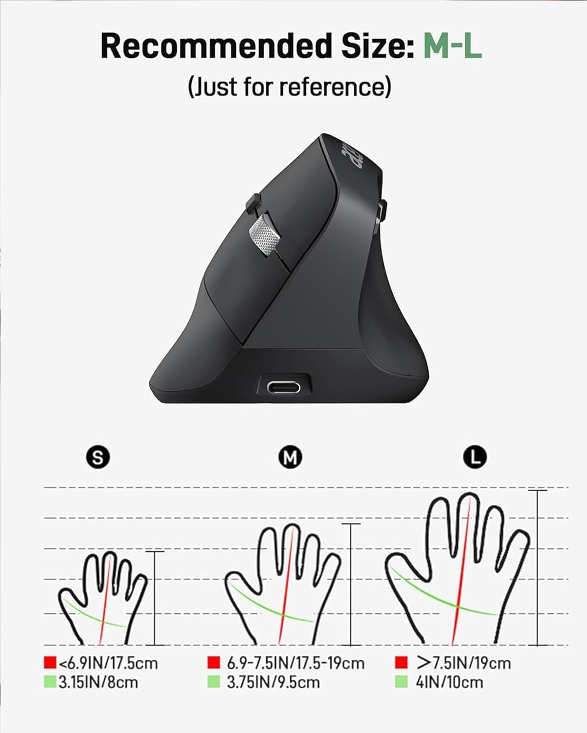 acer Ergonomic Mouse Wireless, Adjustable DPI Vertical Mouse 1000/1200/1600 with 6 Buttons, Rechargeable Ergo Mice, Medium to Large Sized Hands, 2.4GHz USB Receiver for Computer, Laptop, PC - Image 5