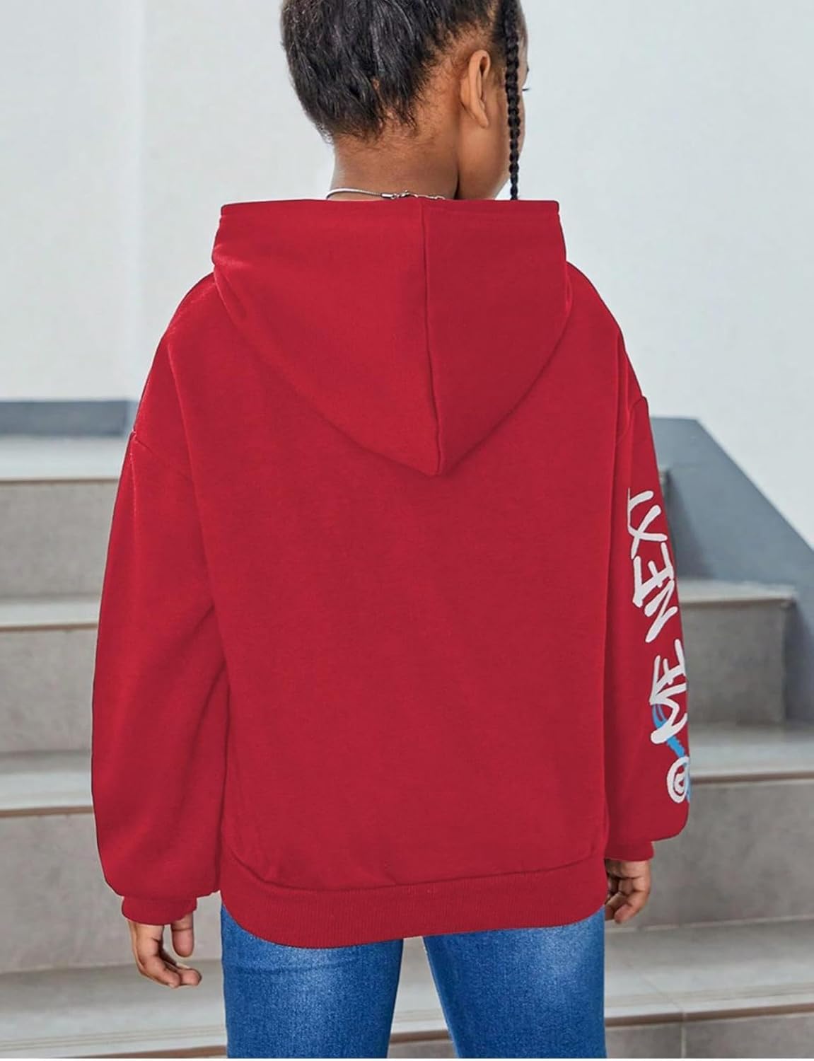 WDIRARA Girl's Cartoon Letter Graphic Hoodie Drop Shoulder Long Sleeve Pullover Sweatshirt - Image 5