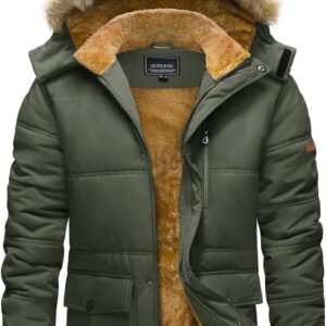 TACVASEN Men’s Winter Jacket with Hood Water Repellent Windproof Thicken Parka Winter Coat