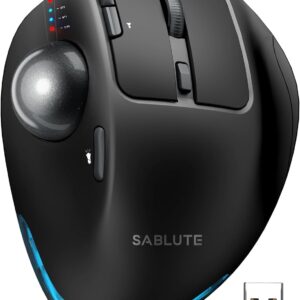 SABLUTE MAM1 Pro Ergonomic Wireless Trackball Mouse, Adjustable 0°/18° Angle, Thumb Control, Quiet Clicks, 3 Multi-Device Bluetooth & USB Receiver, Rechargeable Mouse for Office, Windows Mac