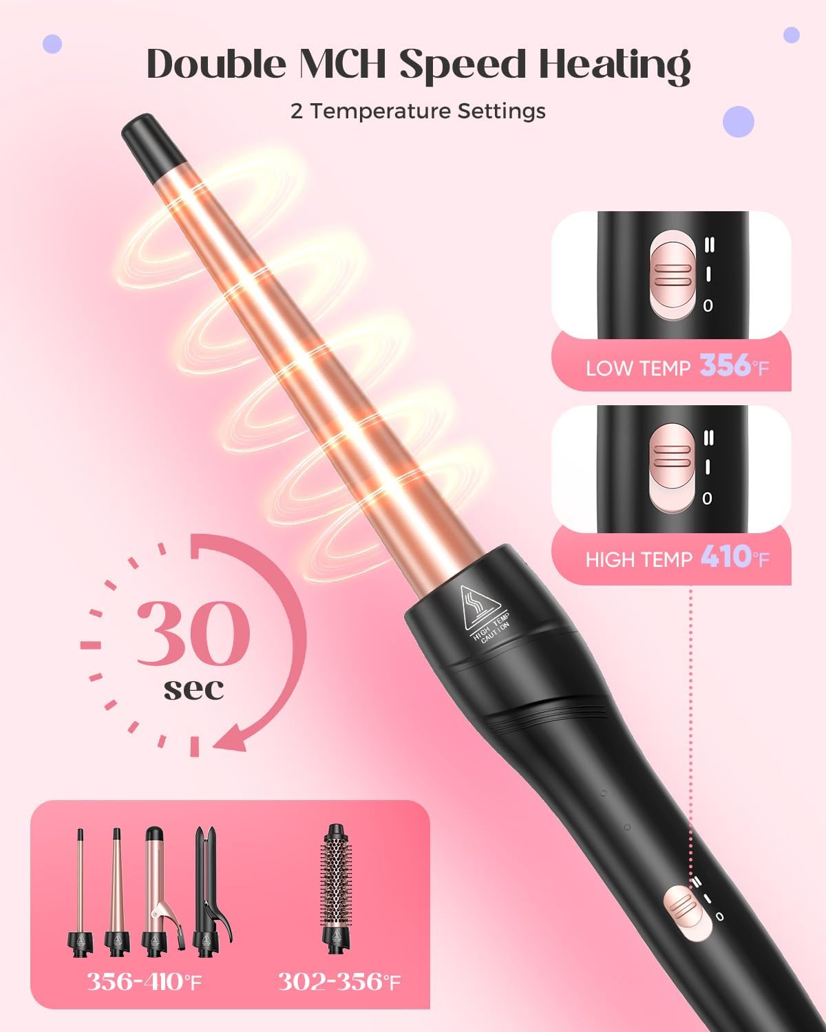 Lopeie 5 in 1 Curling Iron with Thermal Brush and 4 Interchangeable Ceramic Barrels(1/2 to 1 1/2 inch), Curling Wand Set with Flat Iron, Fast Heating, Dual Voltage Hair Curler, Gifts for Women - Image 3