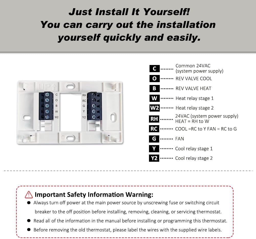 Programmable Thermostat, Thermostat for Home HVAC Systems,Multi-Stage, 2 Heat/2 Cool, White Backlight - Image 5