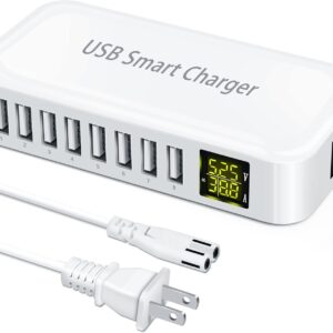 USB Charging Station, Ziwodiv 8-Port 60W/12A Charger Station, Multi Ports USB-A Charging Hub with LED Display, Compact Desktop Charger for Multiple Devices, iPhone iPad Samsung Android and Tablet